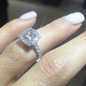 Morganite diamond ring, 14 kt white gold